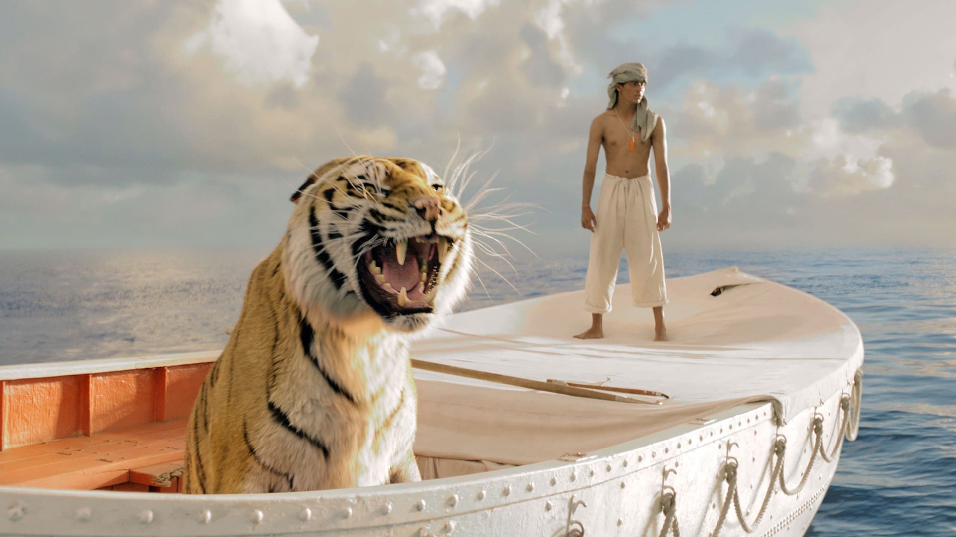 Cinematic background from Life of Pi 2012 - The story of an Indian boy named Pi, a zookeeper's son who finds himself in the company of a hyena, zebra, orangutan, and a Bengal tiger after a shipwreck sets them adrift in the Pacific Ocean.