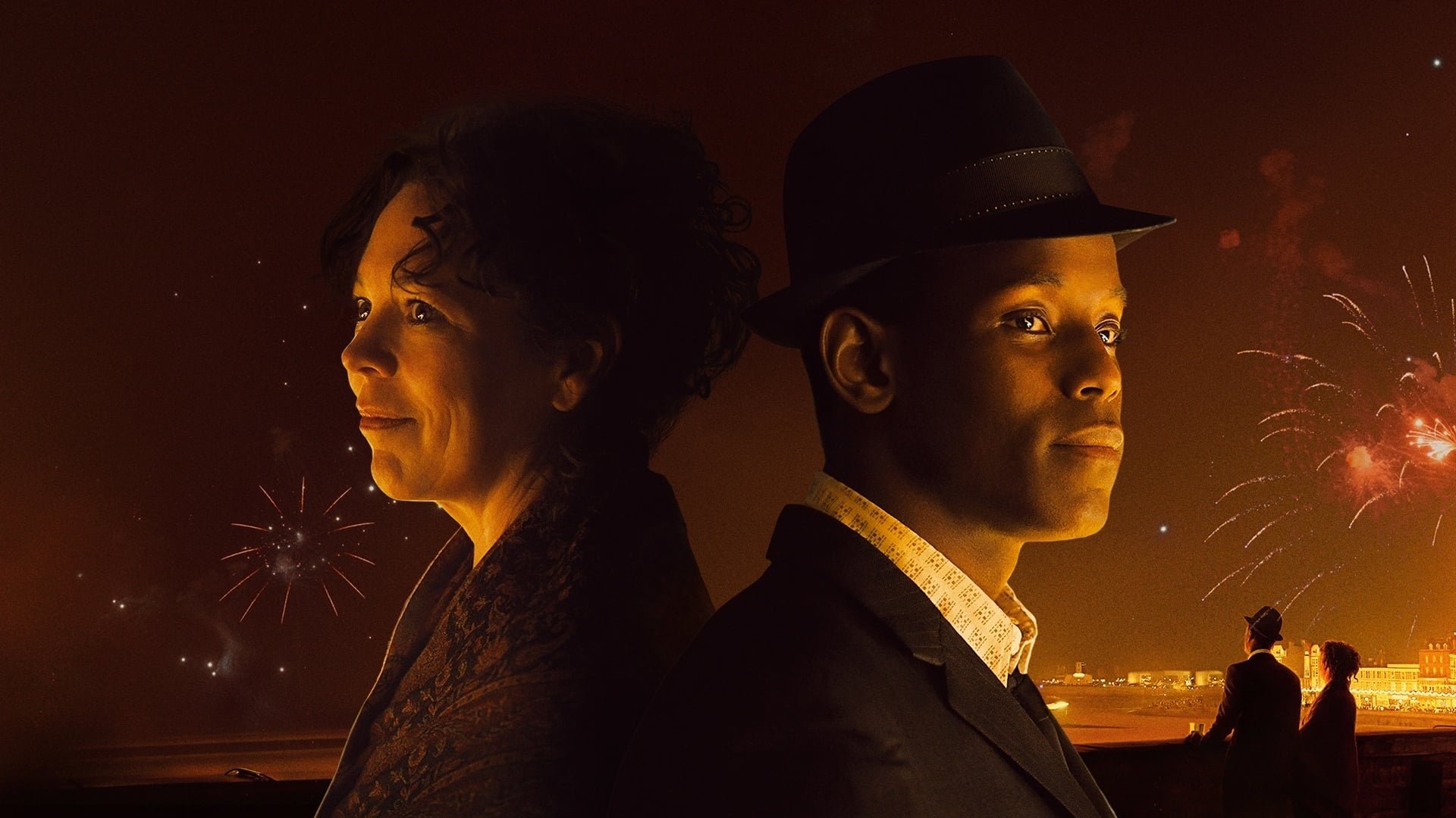 Cinematic background from Empire of Light 2022 - The duty manager of a seaside cinema, who is struggling with her mental health, forms a relationship with a new employee on the south coast of England in the 1980s.