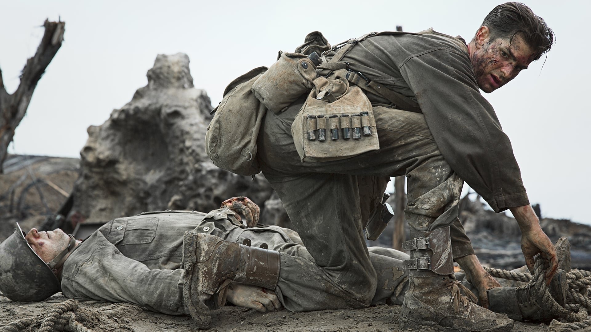 Cinematic background from Hacksaw Ridge 2016 - WWII American Army Medic Desmond T. Doss, who served during the Battle of Okinawa, refuses to kill people and becomes the first Conscientious Objector in American history to receive the Congressional Medal of Honor.