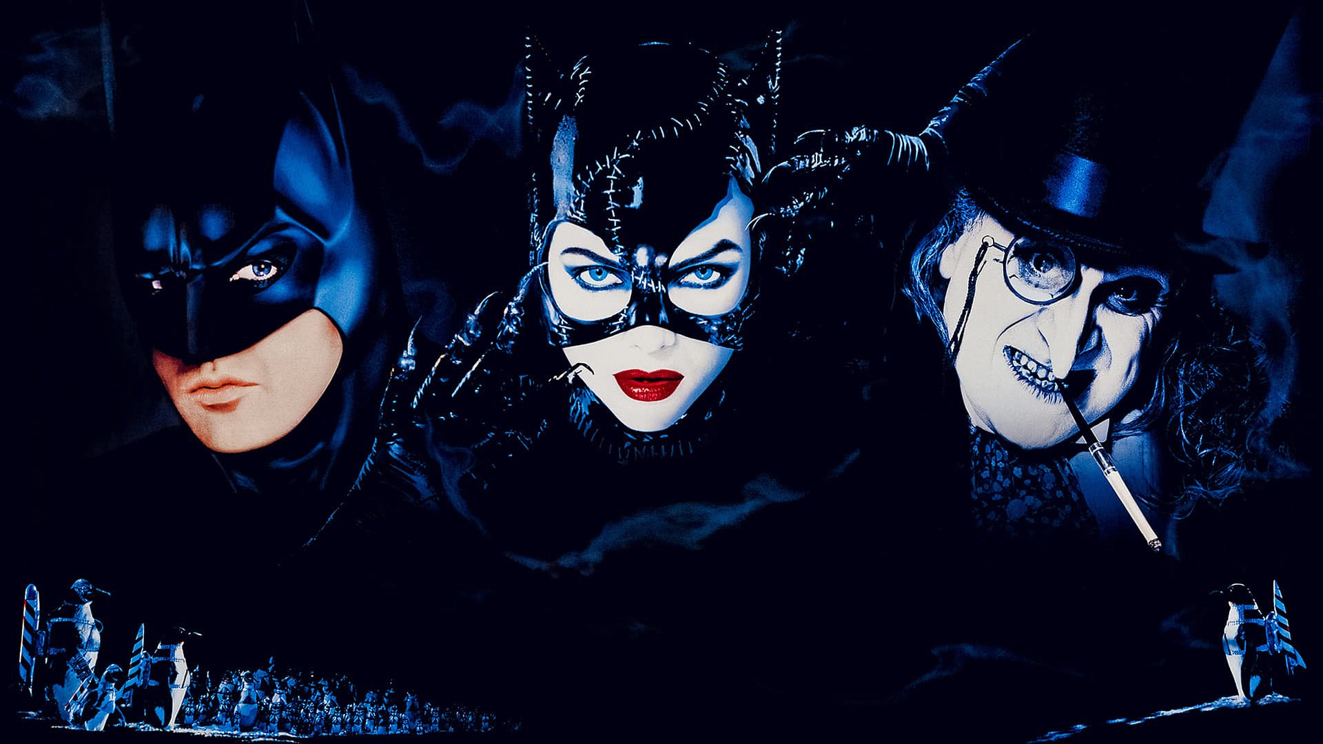 Cinematic background from Batman Returns 1992 - While Batman deals with a deformed man calling himself the Penguin, an employee of a corrupt businessman transforms into the Catwoman.