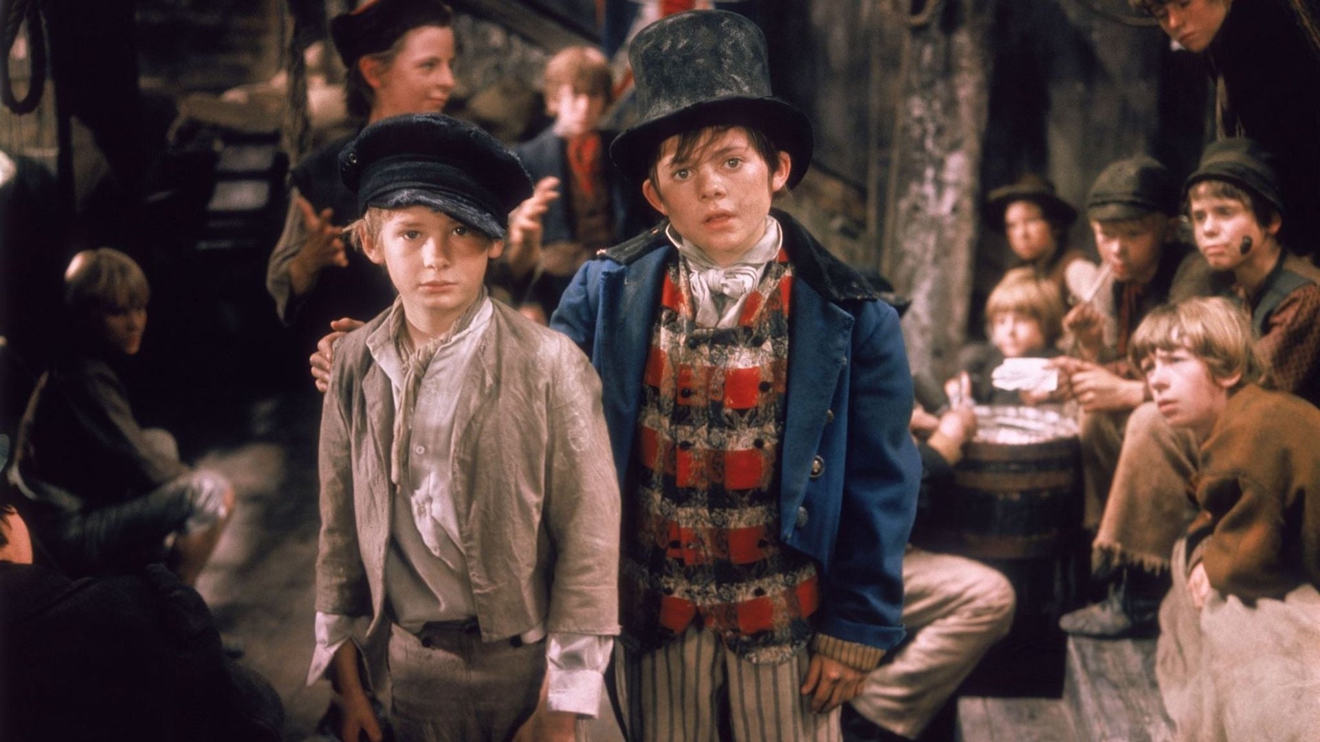Cinematic background from Oliver! 1968 - Musical adaptation of Charles Dickens' Oliver Twist, a classic tale of an orphan who runs away from the workhouse and joins up with a group of boys headed by the Artful Dodger and trained to be pickpockets by master thief Fagin.