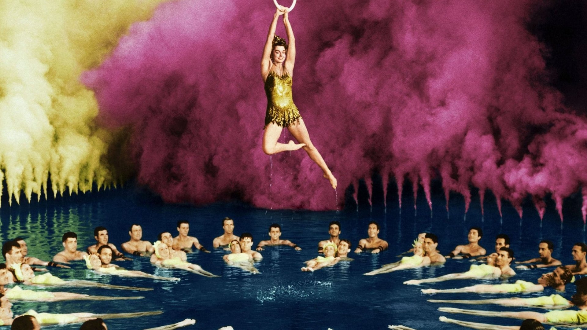 Cinematic background from Million Dollar Mermaid 1952 - After overcoming polio, Annette Kellerman achieves fame and creates a scandal when her one-piece bathing suit is considered indecent.