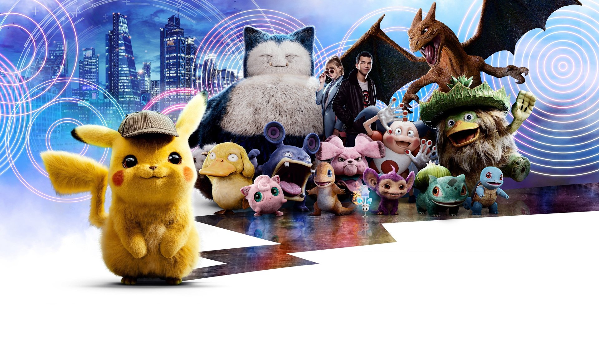 Cinematic background from Pokémon: Detective Pikachu 2019 - In a world where people collect pocket-size monsters (Pokémon) to do battle, a boy comes across an intelligent monster who seeks to be a detective.