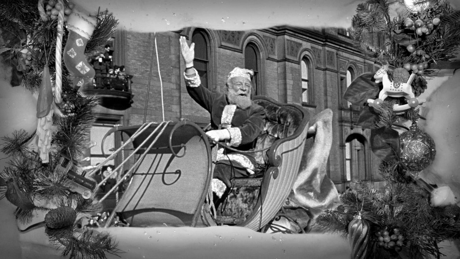 Cinematic background from Miracle on 34th Street 1947 - Kris Kringle, seemingly the embodiment of Santa Claus, is asked to portray the jolly old fellow at Macy's following his performance in the Thanksgiving Day parade. His portrayal is so complete that many begin to question if he truly is Santa Claus, while others question his sanity.