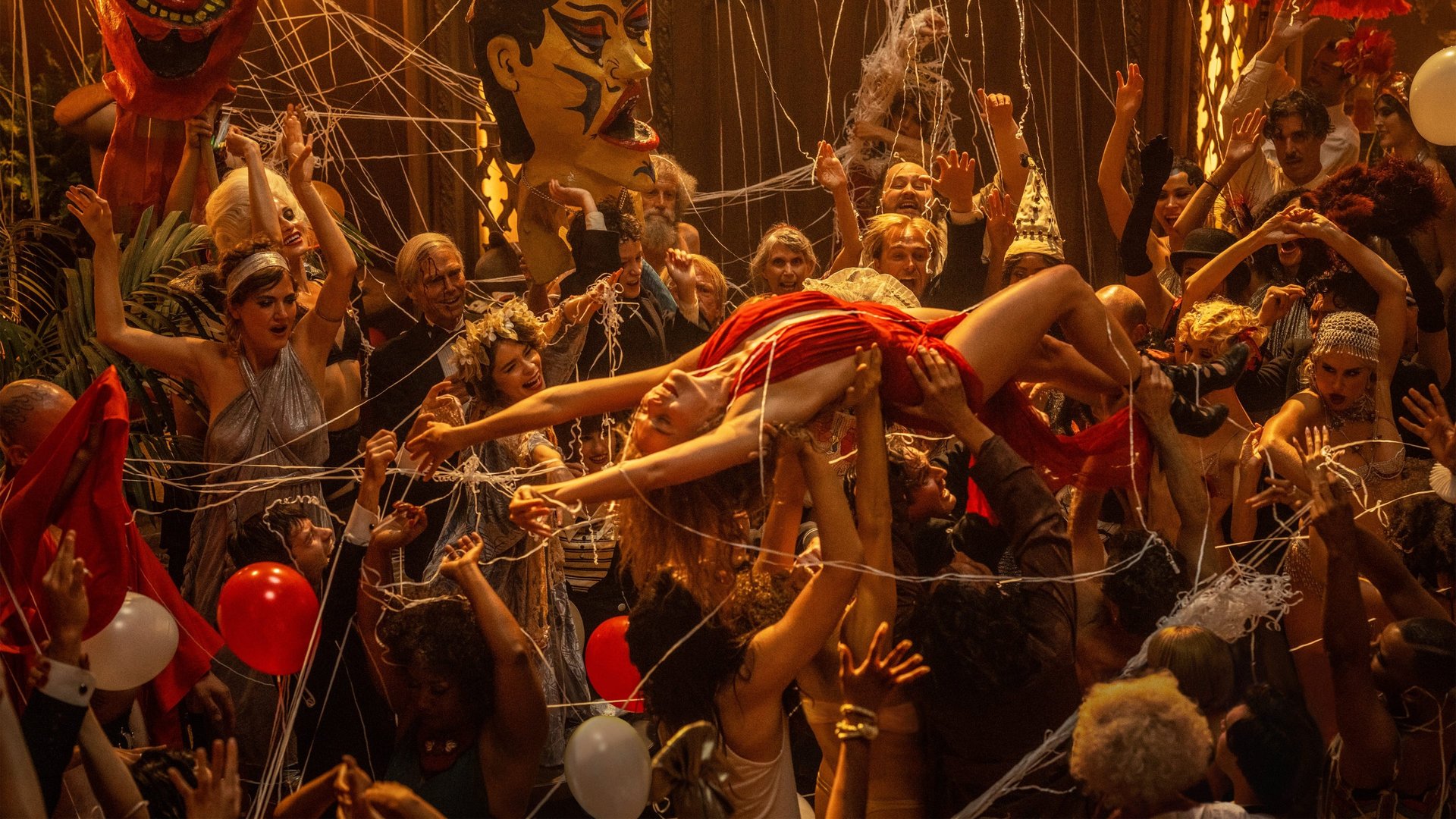 Cinematic background from Babylon 2022 - A tale of outsized ambition and outrageous excess, tracing the rise and fall of multiple characters in an era of unbridled decadence and depravity during Hollywood's transition from silent films to sound films in the late 1920s.
