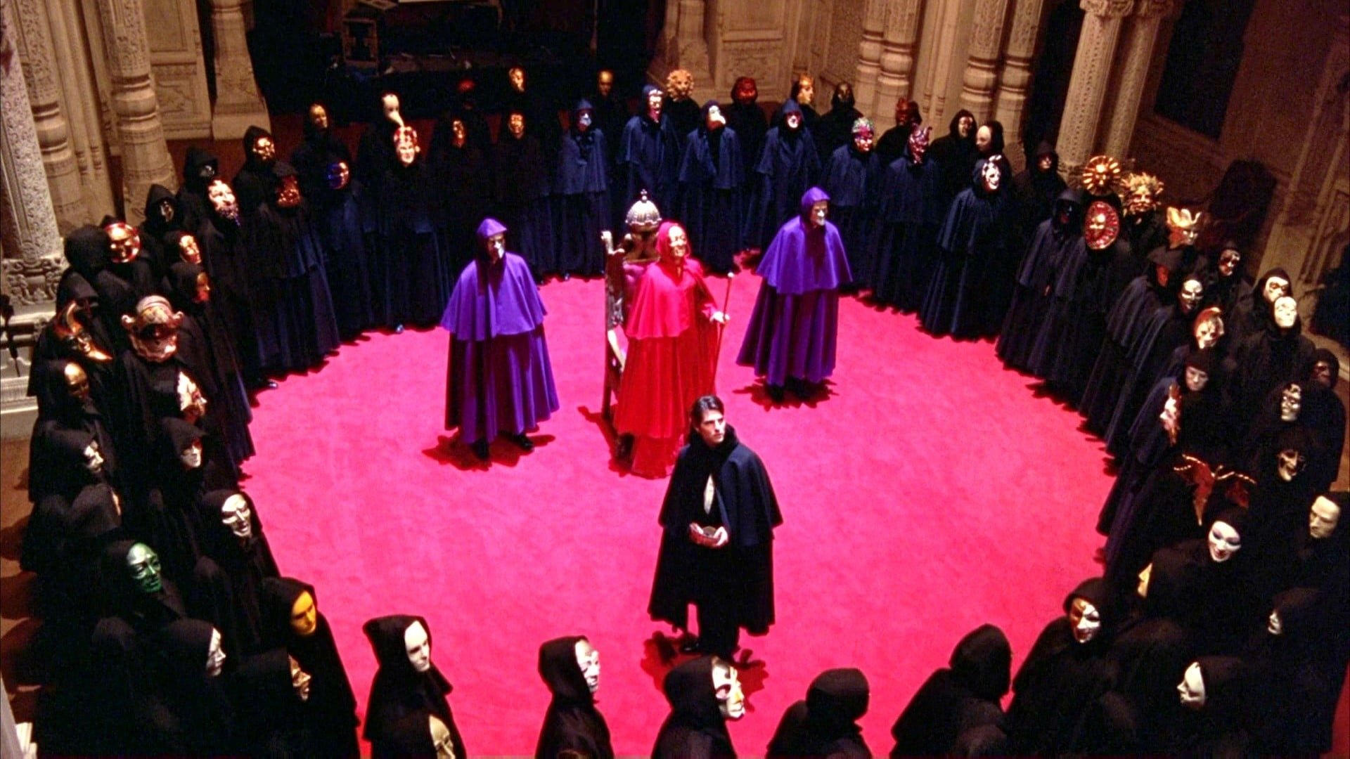Cinematic background from Eyes Wide Shut 1999 - After Dr. Bill Harford's wife, Alice, admits to having sexual fantasies about a man she met, Bill becomes obsessed with having a sexual encounter. He discovers an underground sexual group and attends one of their meetings -- and quickly discovers that he is in over his head.
