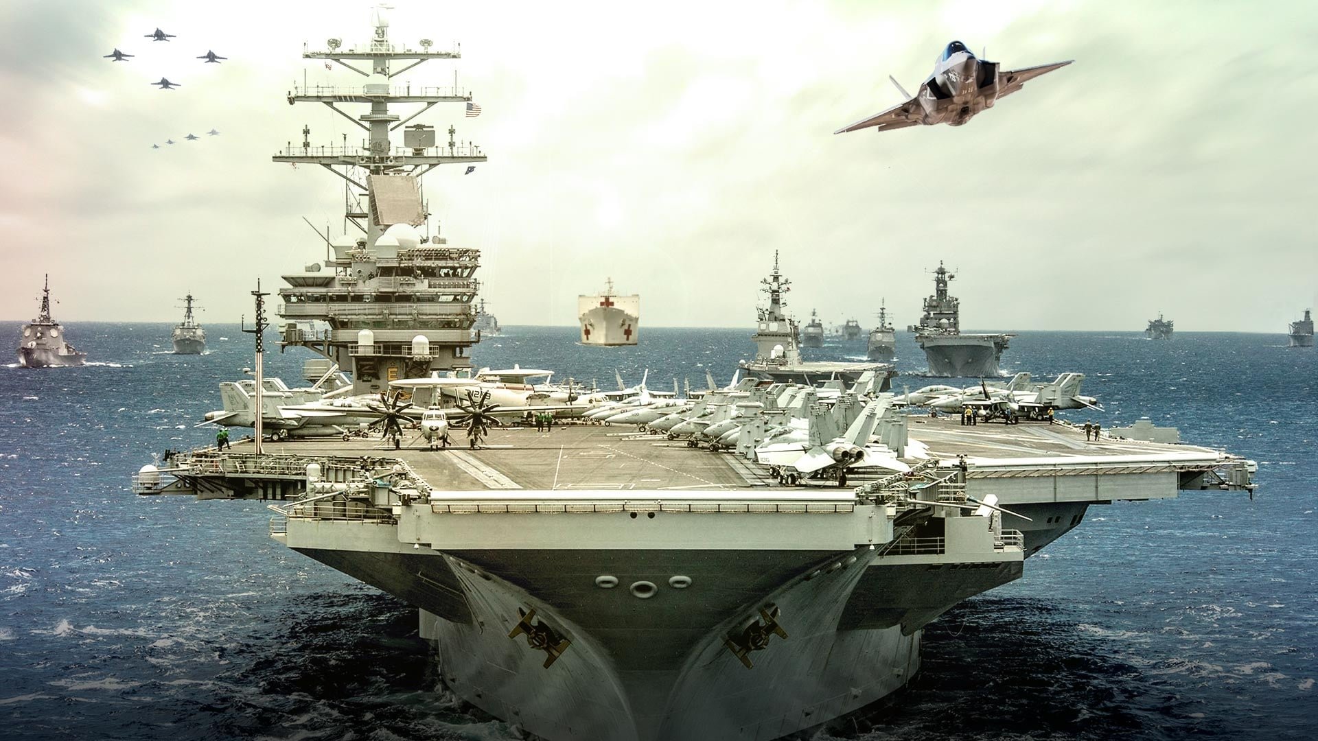 Cinematic background from Aircraft Carrier: Guardian of the Seas 2016 - One of the greatest engineering feats in history, the modern US nuclear carrier is a masterpiece of technology, and the flagship of a fleet.
