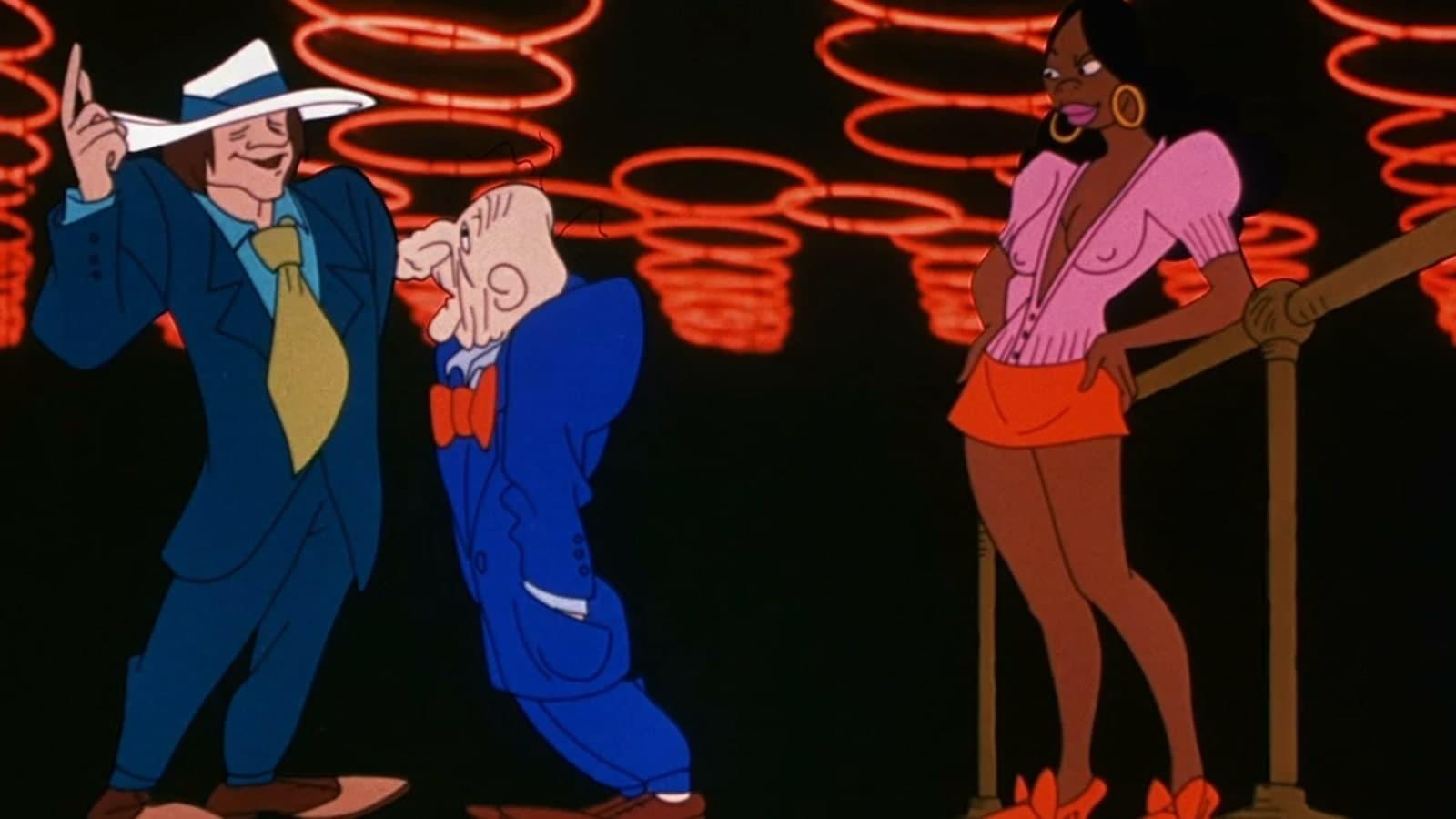 Cinematic background from Heavy Traffic 1973 - An "underground" cartoonist contends with life in the inner city, where various unsavory characters serve as inspiration for his artwork.