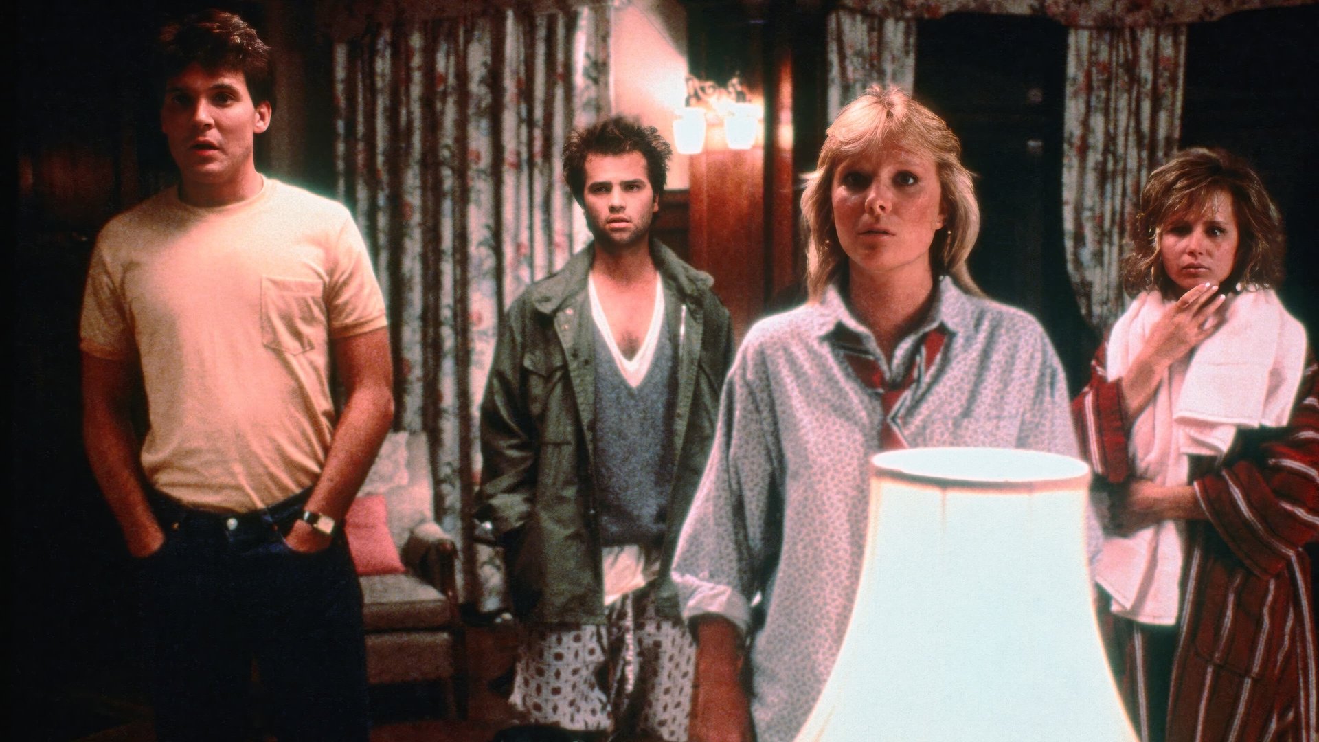 Cinematic background from April Fool's Day 1986 - A group of eight college friends gather together at an island mansion belonging to heiress Muffy St. John to celebrate their final year of school. Soon, they begin to fall victim to an unseen murderer over the April Fool's Day weekend, but nothing is as it seems.