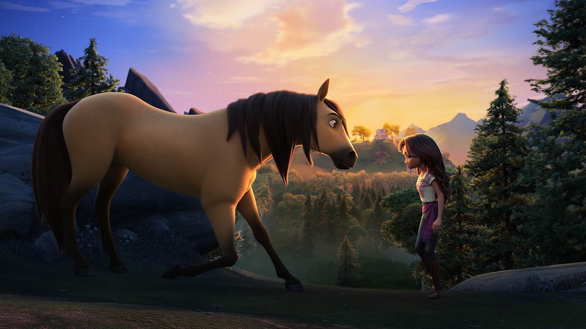 Cinematic background from Spirit Untamed 2021 - Lucky Prescott's life is changed forever when she moves from her home in the city to a small frontier town and befriends a wild mustang named Spirit.