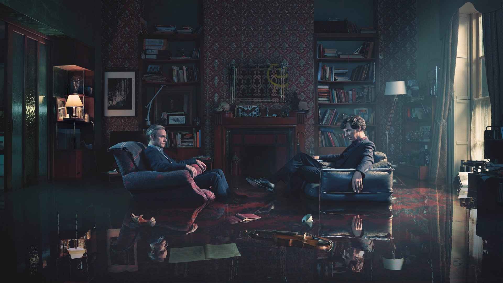 Cinematic background from Sherlock 2010 - 2017 - A modern update finds the famous sleuth and his doctor partner solving crime in 21st century London.