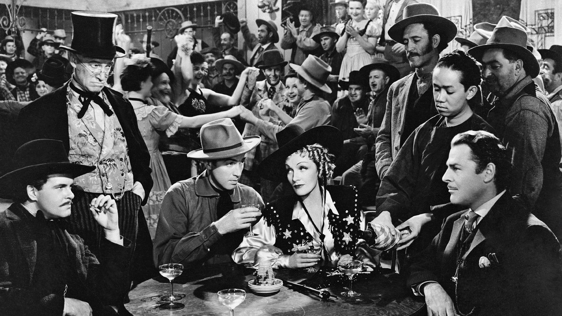 Cinematic background from Destry Rides Again 1939 - When a tough western town needs taming, the mild-mannered son of a hard-nosed sheriff gets the job.