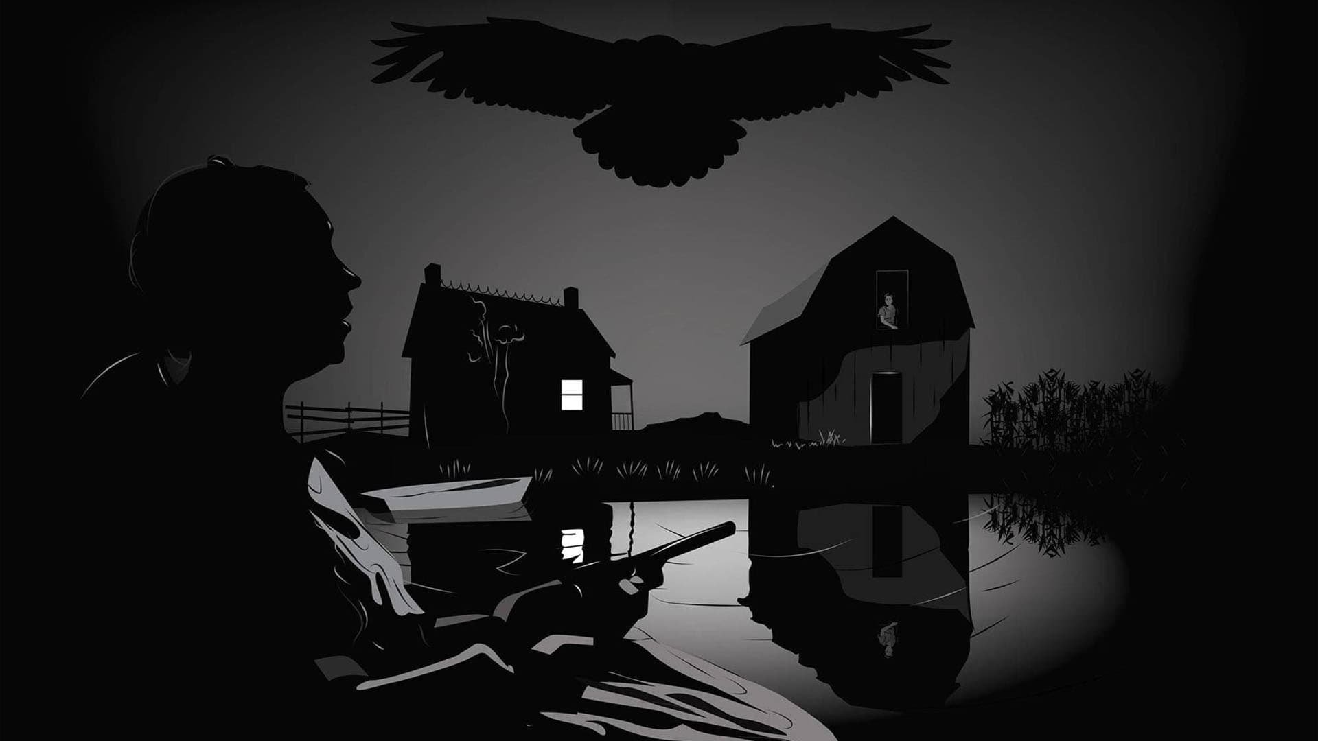Cinematic background from The Night of the Hunter 1955 - In the Deep South, a serial-killing preacher hunts two young children who know the whereabouts of a stash of money.