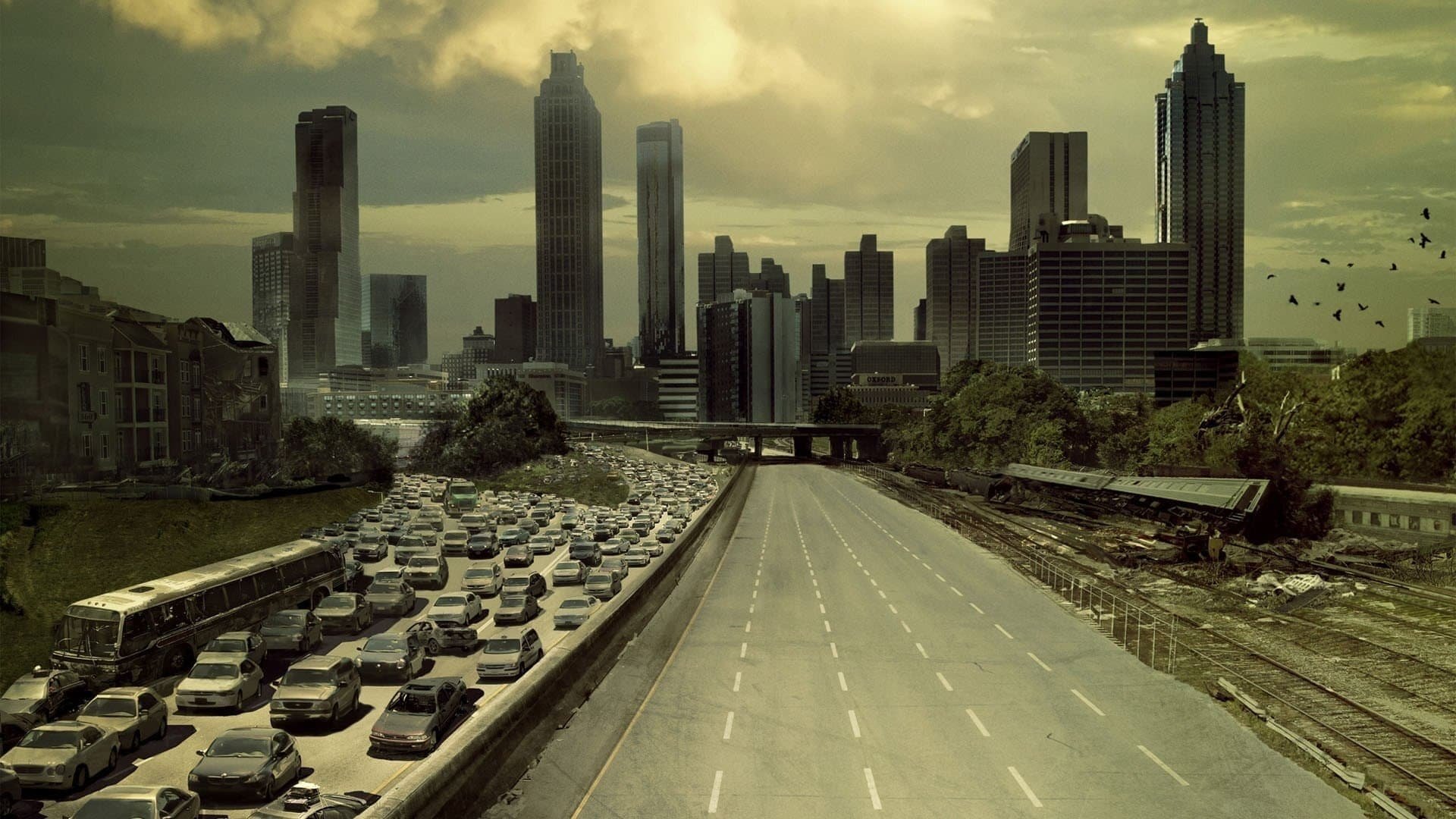 Cinematic background from The Walking Dead 2010 - 2022 - Sheriff's deputy Rick Grimes awakens from a coma to find a post-apocalyptic world dominated by flesh-eating zombies. He sets out to find his family and encounters many other survivors along the way.