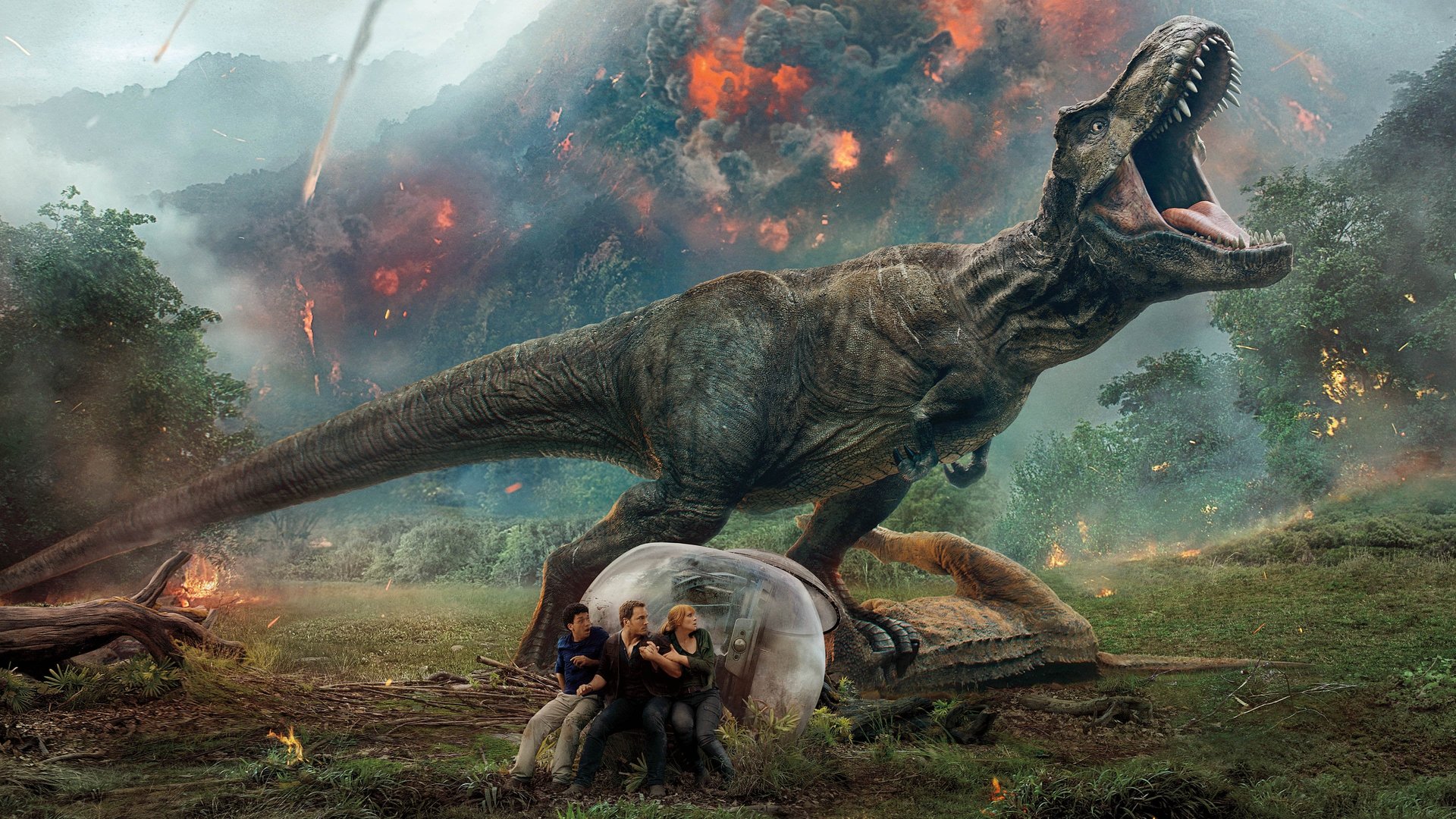 Cinematic background from Jurassic World: Fallen Kingdom 2018 - Three years after Jurassic World was destroyed, Isla Nublar now sits abandoned. When the island's dormant volcano begins roaring to life, Owen and Claire mount a campaign to rescue the remaining dinosaurs from this extinction-level event.