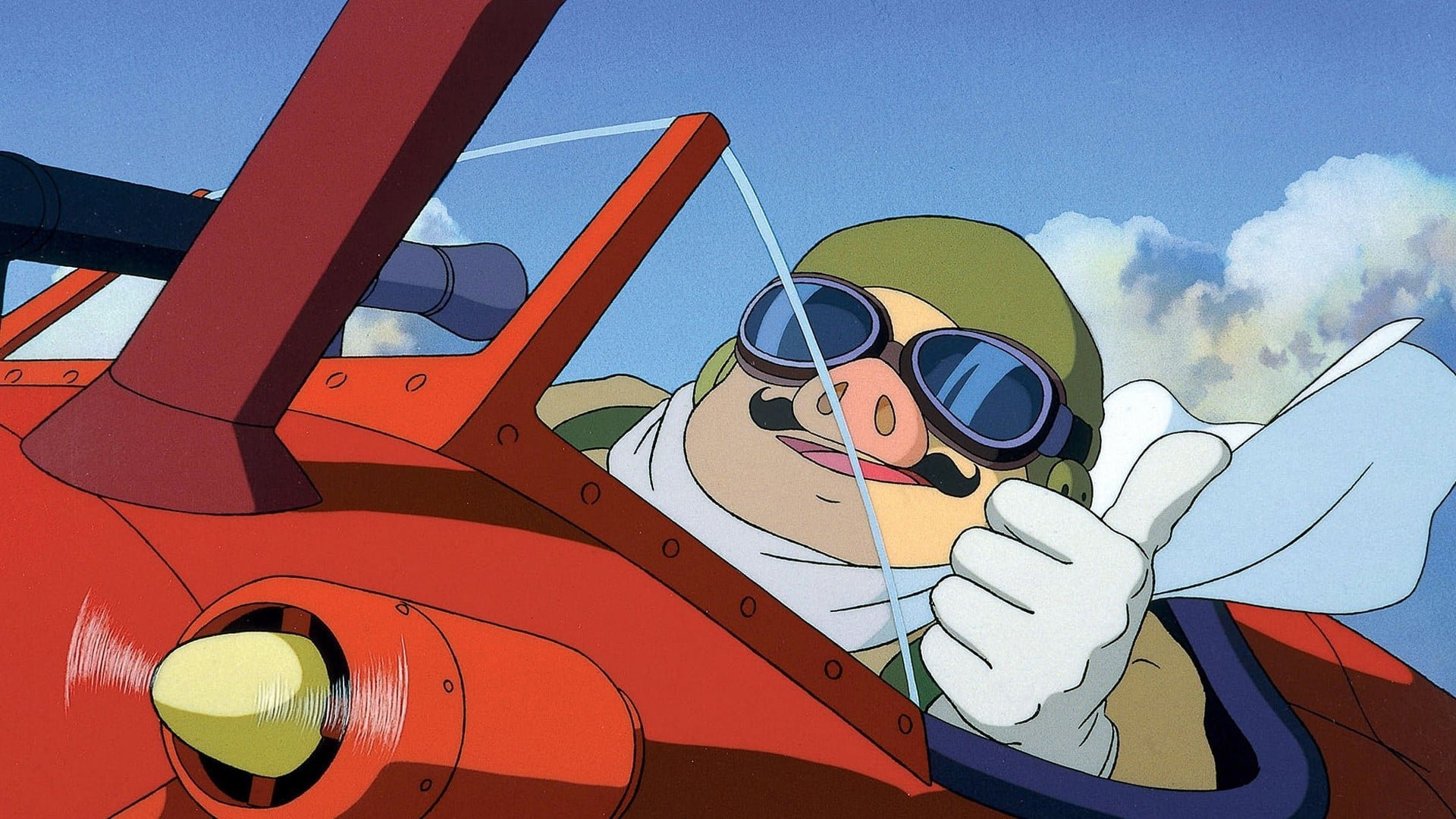 Cinematic background from Porco Rosso 1992 - In Italy in the 1930s, sky pirates in biplanes terrorize wealthy cruise ships as they sail the Adriatic Sea. The only pilot brave enough to stop the scourge is the mysterious Porco Rosso, a former World War I flying ace who was somehow turned into a pig during the war. As he prepares to battle the pirate crew's American ace, Porco Rosso enlists the help of spunky girl mechanic Fio Piccolo and his longtime friend Madame Gina.