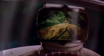 Movie still from “Heavy Metal” (1981), directed by Gerald Potterton – A painting of a castle on a hill; Extreme Close Up shot, Low angle