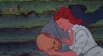 Movie still from “Heavy Metal” (1981), directed by Gerald Potterton – An animated scene of a man and a woman in bed; Close Up shot, Overhead angle