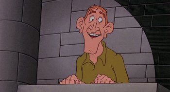 Movie still from “Heavy Metal” (1981), directed by Gerald Potterton – An old man sitting in front of a brick wall; Close Up shot, Low angle