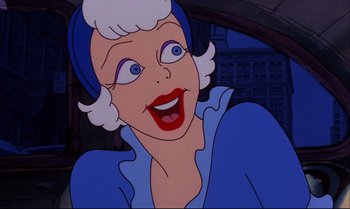 Movie still from “Heavy Traffic” (1973), directed by Ralph Bakshi – An animated picture of an old woman with blue eyes; Close Up shot, Low angle