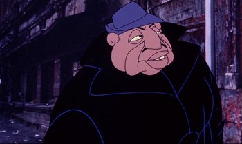 Movie still from “Heavy Traffic” (1973), directed by Ralph Bakshi – A character from the disney movie the hunchback of notre dame; Close Up shot, Low angle