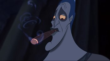 Movie still from “Hercules” (1997), directed by Ron Clements – A character smoking a cigarette; Close Up shot, High angle