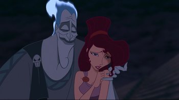 Movie still from “Hercules” (1997), directed by Ron Clements – A man and a woman are looking at each other; Medium shot, Over the shoulder angle