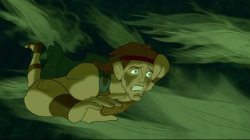 Movie still from “Hercules” (1997), directed by Ron Clements – An image of an animated character in the jungle book; Medium shot, Overhead angle