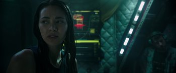 Movie still from “Underwater” (2020), directed by William Eubank – Close Up shot, Over the shoulder angle