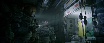 Movie still from “Underwater” (2020), directed by William Eubank – Medium shot, Over the shoulder angle