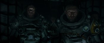 Movie still from “Underwater” (2020), directed by William Eubank – Medium shot, Overhead angle