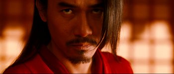 Movie still from “Hero” (2002), directed by Yimou Zhang – A person with long black hair; Close Up shot, Low angle