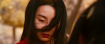 Movie still from “Hero” (2002), directed by Yimou Zhang – A person with long black hair; Close Up shot, Low angle