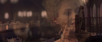 Movie still from “Hidalgo” (2004), directed by Joe Johnston – A woman's face is reflected in a mirror; Close Up shot, High angle