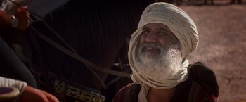 Movie still from “Hidalgo” (2004), directed by Joe Johnston – An older man with a beard and a turban; Close Up shot, Low angle
