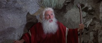 Movie still from “History of the World: Part I” (1981), directed by Mel Brooks – An old man with a long white beard; Close Up shot, Low angle