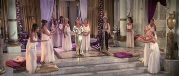 Movie still from “History of the World: Part I” (1981), directed by Mel Brooks – A group of women dressed in ancient roman clothing; Wide shot, High angle