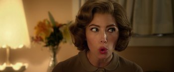 Movie still from “Hitchcock” (2012), directed by Sacha Gervasi – A person making a funny face; Close Up shot, Over the shoulder angle