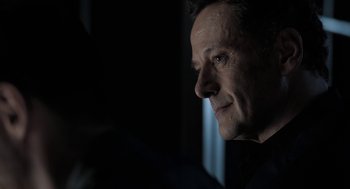 Movie still from “Holy Lands” (2017), directed by Amanda Sthers – A person looking at the camera; Close Up shot, Over the shoulder angle