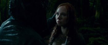 Movie still from “Horns” (2013), directed by Alexandre Aja – A woman with red hair and a white dress; Close Up shot, Over the shoulder angle
