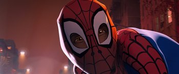 Movie still from “Venom” (2018), directed by Ruben Fleischer – A spider - man's face; Close Up shot, Low angle