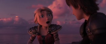 Movie still from “How to Train Your Dragon: The Hidden World” (2019), directed by Dean DeBlois – A young girl and a young boy looking at each other; Close Up shot, Over the shoulder angle
