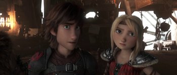 Movie still from “How to Train Your Dragon: The Hidden World” (2019), directed by Dean DeBlois – A couple of people standing next to each other in a room; Close Up shot, Low angle