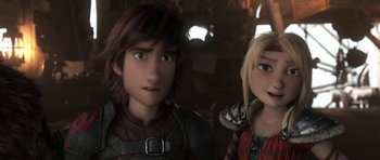 Movie still from “How to Train Your Dragon: The Hidden World” (2019), directed by Dean DeBlois – A couple of people standing next to each other in a room; Close Up shot, Low angle