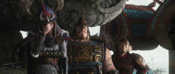 Movie still from “How to Train Your Dragon: The Hidden World” (2019), directed by Dean DeBlois – A person wearing a costume; Medium shot, Low angle