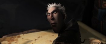 Movie still from “How to Train Your Dragon: The Hidden World” (2019), directed by Dean DeBlois – A person with white hair; Close Up shot, Over the shoulder angle