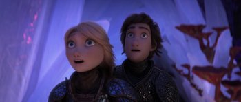 Movie still from “How to Train Your Dragon: The Hidden World” (2019), directed by Dean DeBlois – A couple of people standing next to each other in a room; Medium shot, Low angle