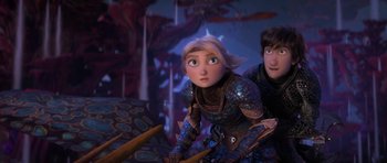 Movie still from “How to Train Your Dragon: The Hidden World” (2019), directed by Dean DeBlois – A couple of people that are in a room; Medium shot, Low angle