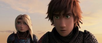 Movie still from “How to Train Your Dragon: The Hidden World” (2019), directed by Dean DeBlois – A person with green eyes; Close Up shot, Over the shoulder angle