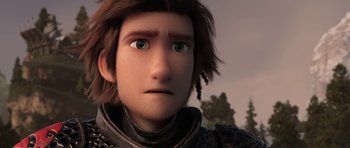 Movie still from “How to Train Your Dragon: The Hidden World” (2019), directed by Dean DeBlois – A person with green eyes; Close Up shot, Over the shoulder angle